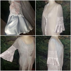 Vintage lace chiffon satin bed jacket white robe